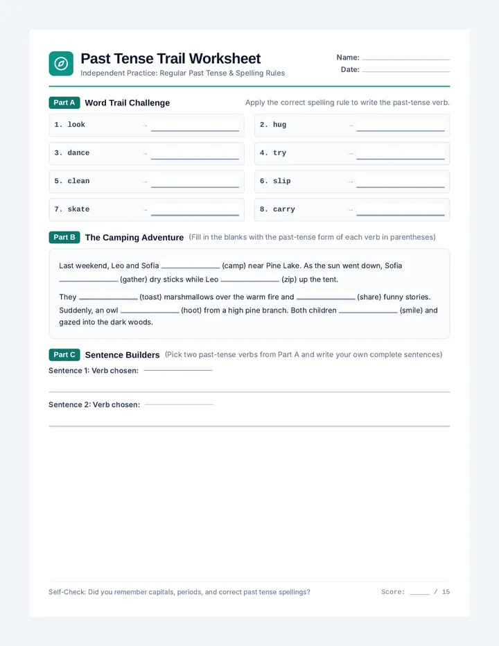 Past Tense Trail Worksheet