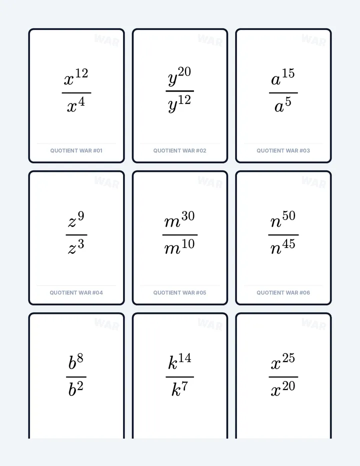 Quotient War Cards Activity