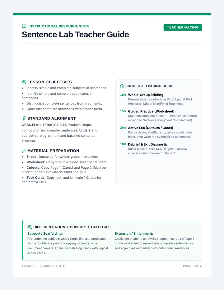 Sentence Lab Teacher Guide
