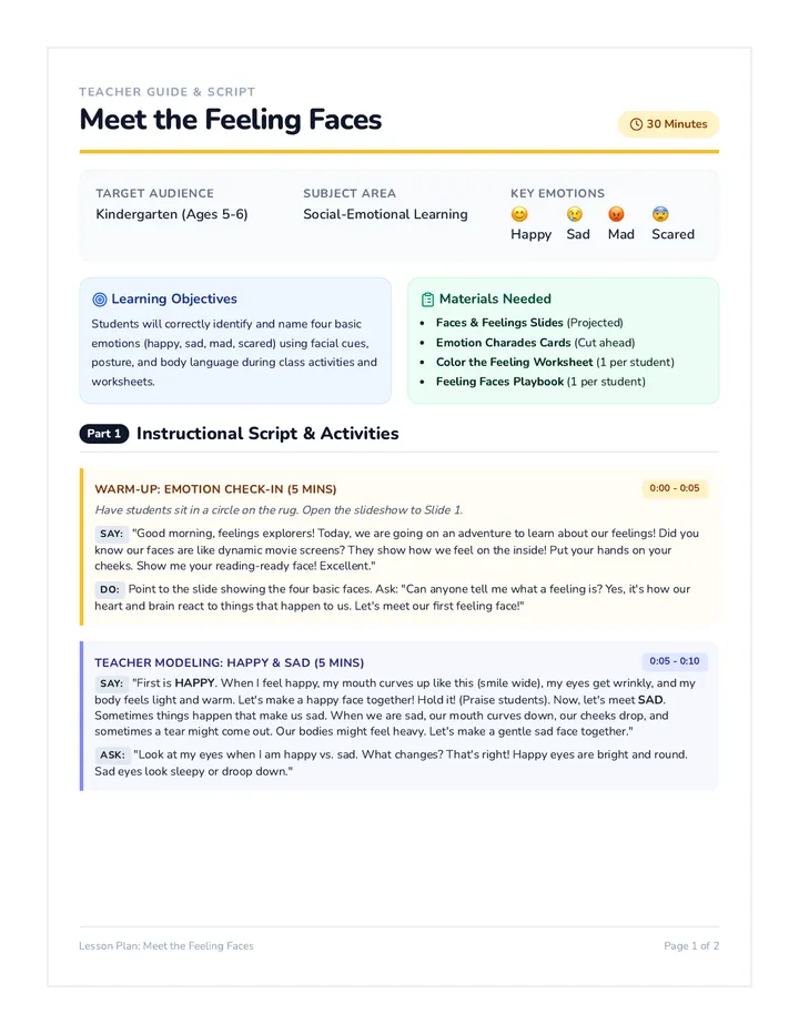 Feeling Faces Teaching Script