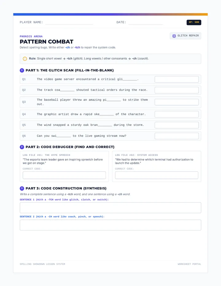 Pattern Combat Worksheet
