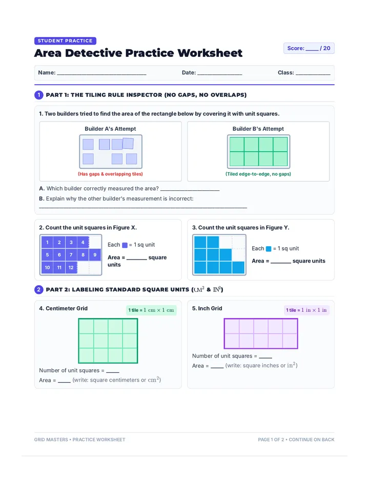 Area Detective Practice Worksheet