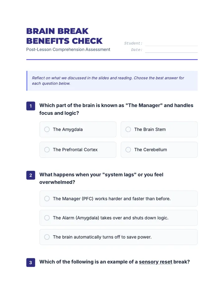 Brain Break Benefits Check Quiz