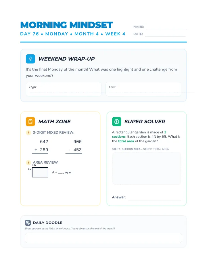 Monday Month 4 Week 4 Worksheet