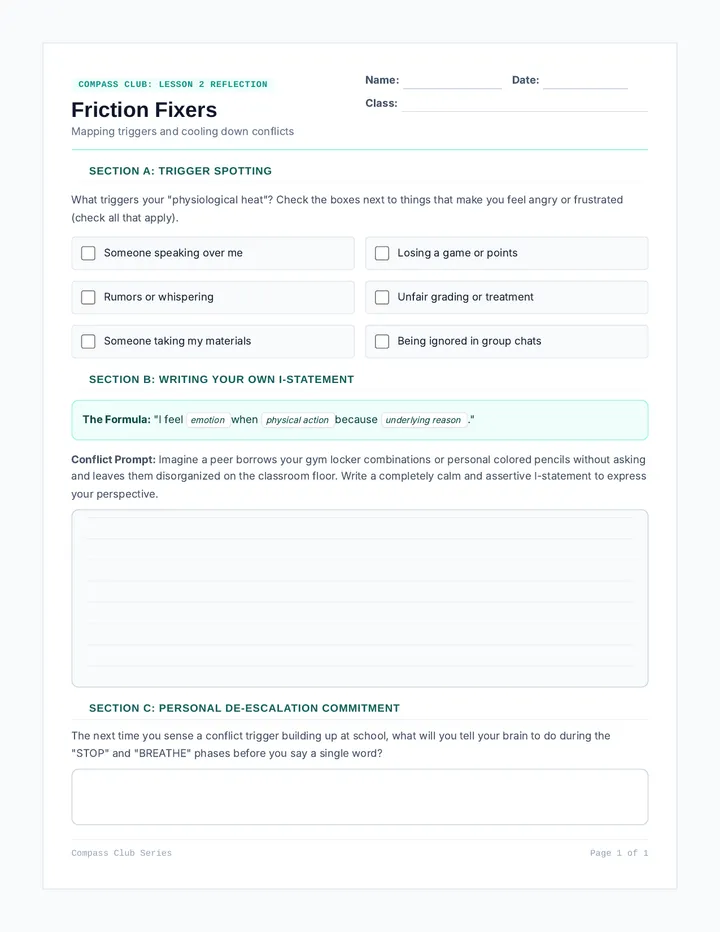Friction Fixers Worksheet