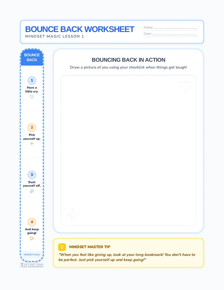 Bounce Back Bookmark Worksheet