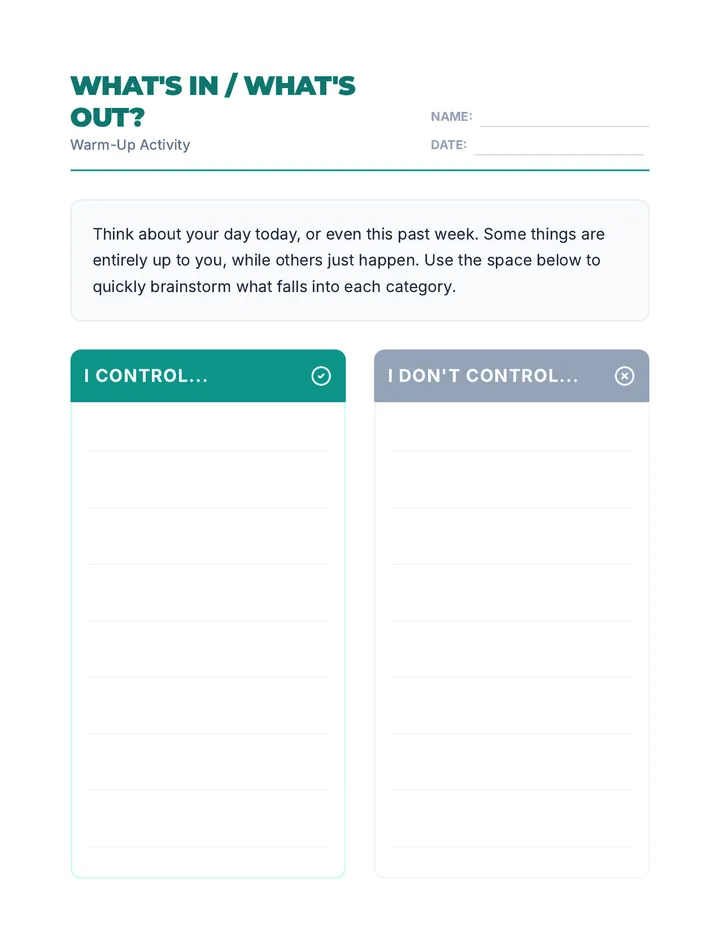 Warm-Up Whats In Out Handout