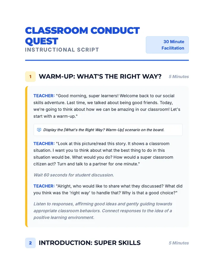 Classroom Conduct Quest Facilitation Script
