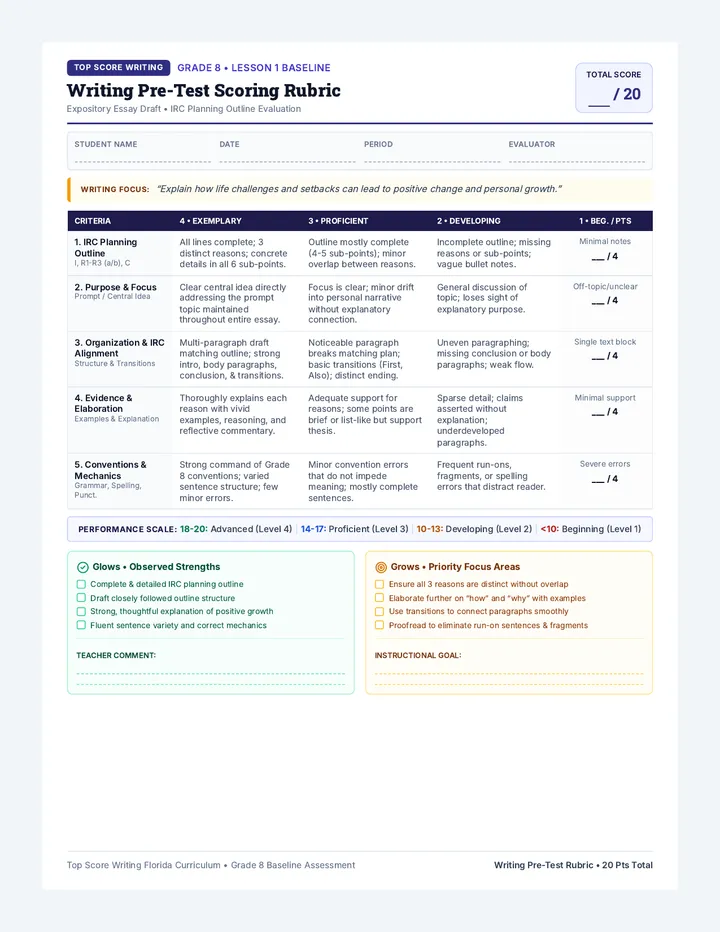 Disappointment Pretest Rubric