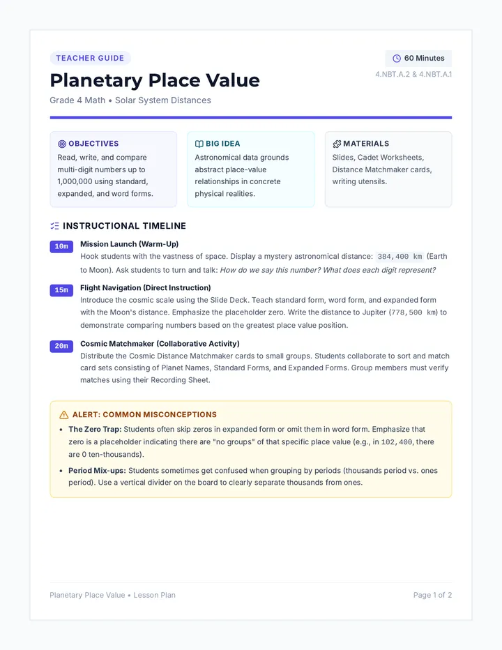 Planetary Place Value Teacher Guide