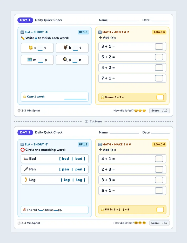 Daily Sprint Worksheets
