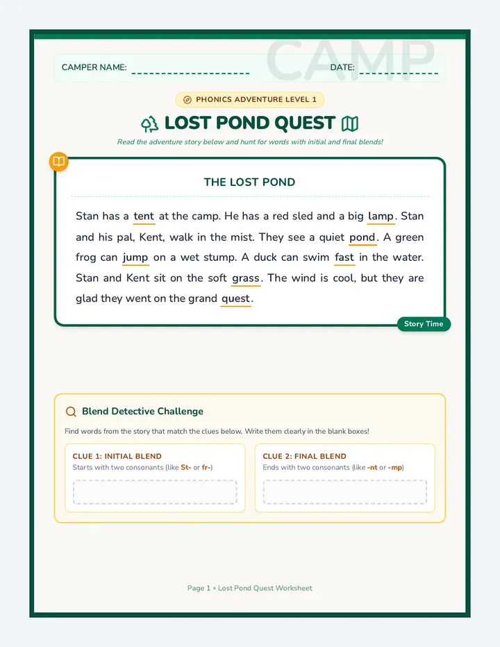 Lost Pond Quest Worksheet