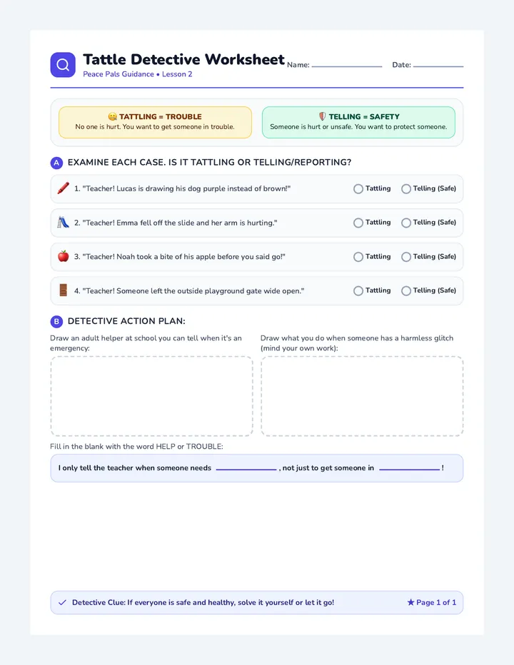 Tattle Detective Worksheet