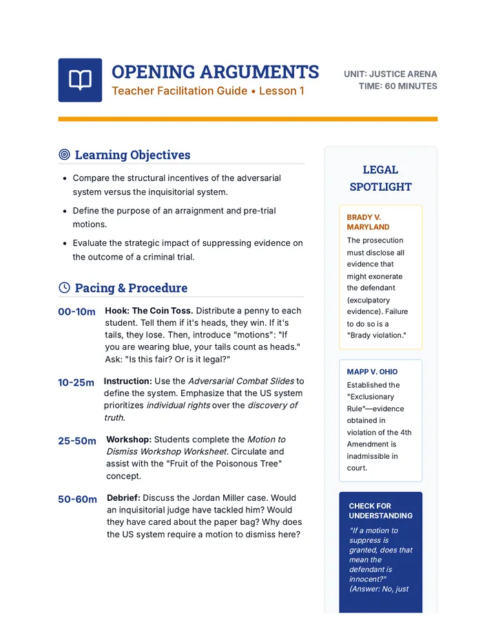Opening Arguments Teacher Guide