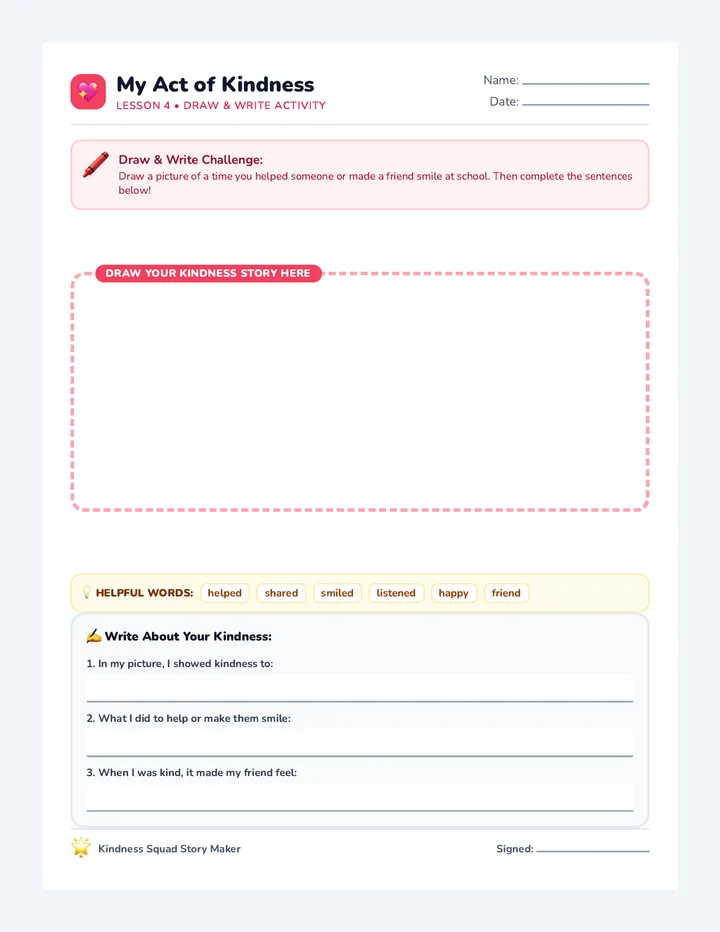 Kindness Action Activity Sheet