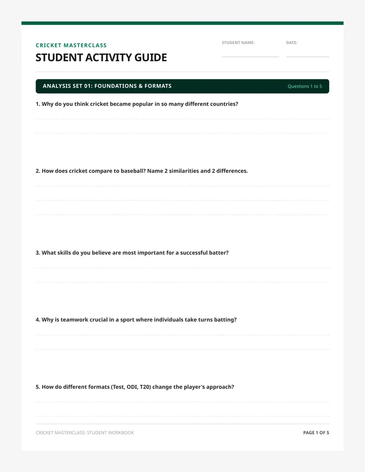 Cricket Masterclass Student Worksheet