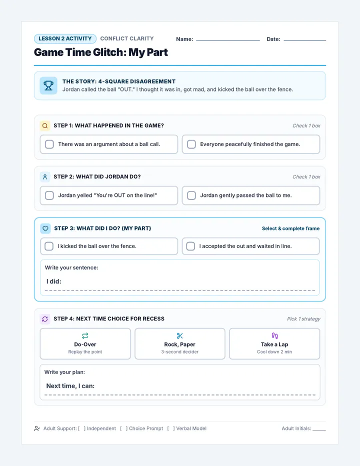 Game Glitch Worksheet
