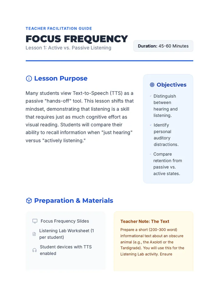 Focus Frequency Teacher Guide