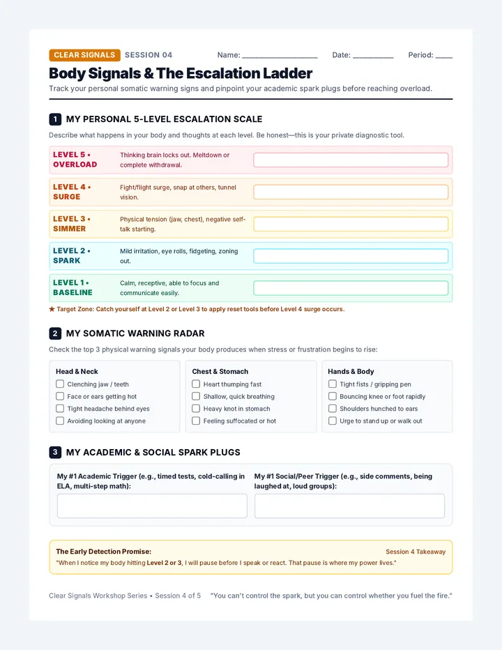 Body Signals Worksheet
