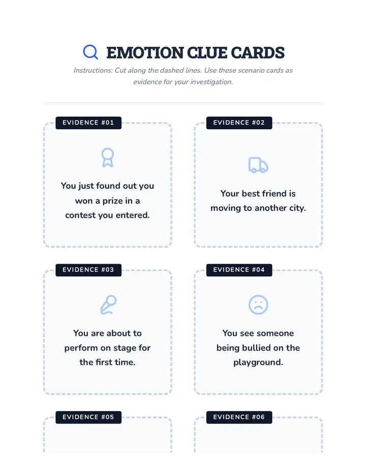 Emotion Clue Cards Worksheet