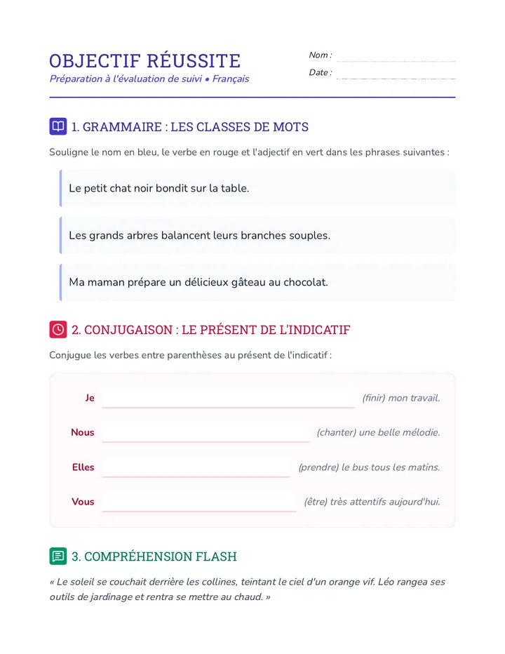 Bilan Compétences Feuille Exercices