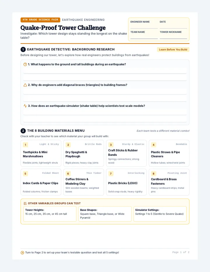 Quake Proof Worksheet
