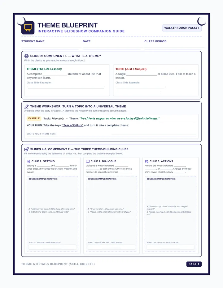 Theme Blueprint Intro Jot Sheet