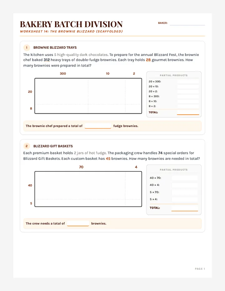 Brownie Blizzard Worksheet