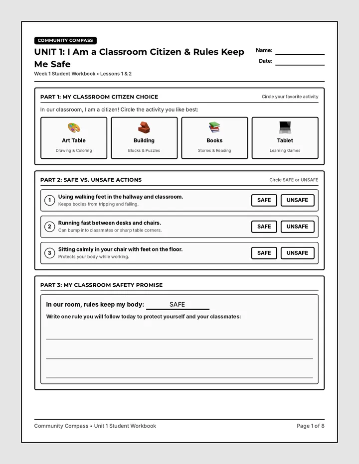 School Citizens Student Worksheets