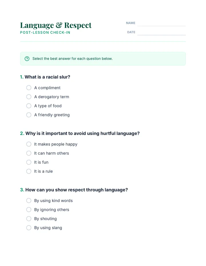 Language and Respect Quiz