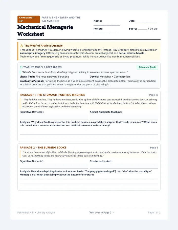 Mechanical Menagerie Worksheet
