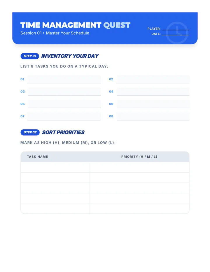 Time Management Worksheet Document