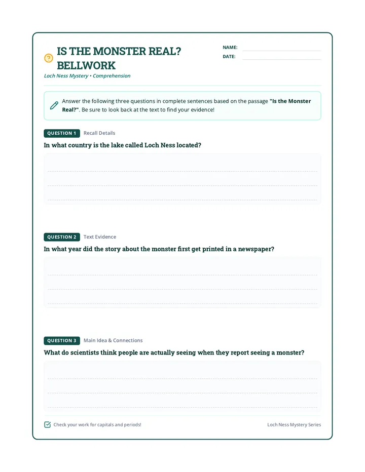 Monster Mystery Bellwork Worksheet