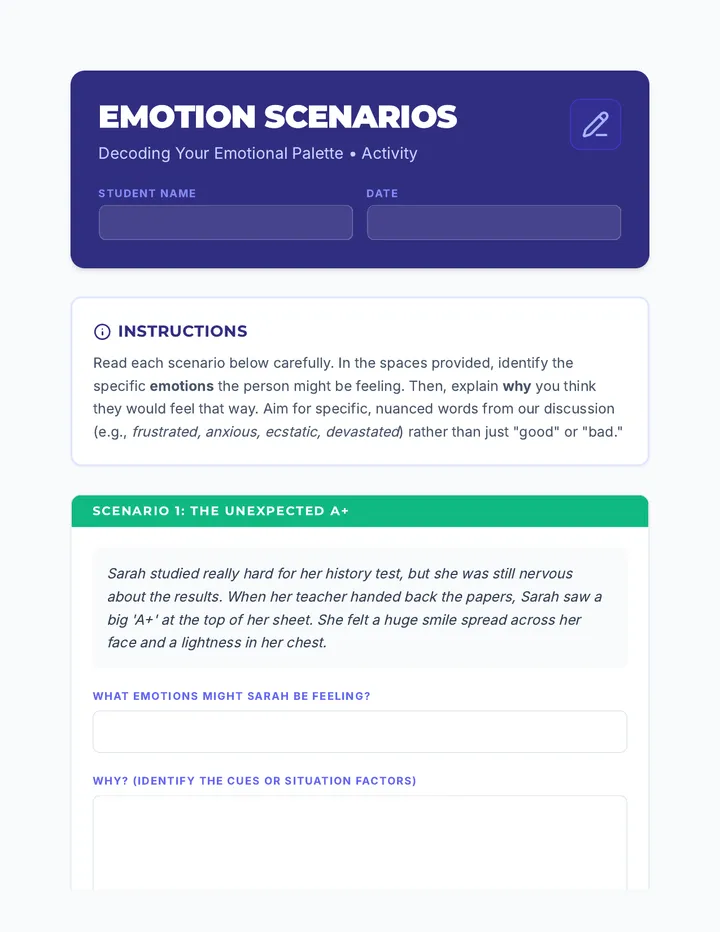 Emotion Scenarios Worksheet