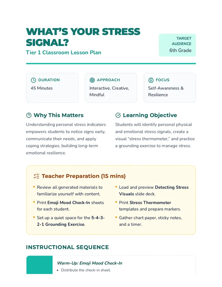 Stress Signal Lesson Plan