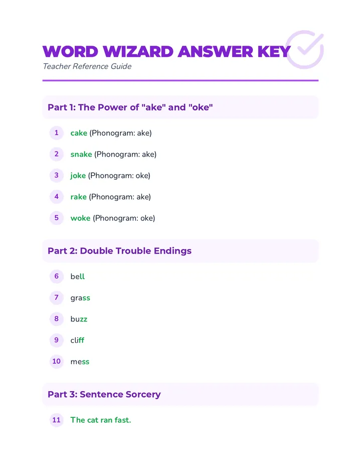 Word Wizard Answer Key