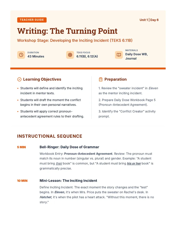 Writing Day 6 Teacher Guide