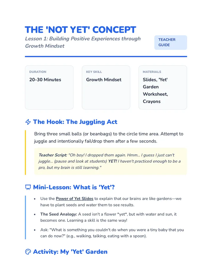 Not Yet Lesson Plan Teacher Guide