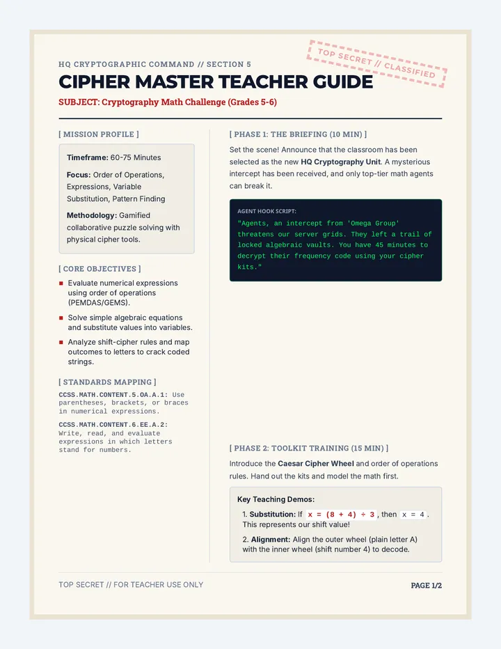 Cipher Master Teacher Guide page 1