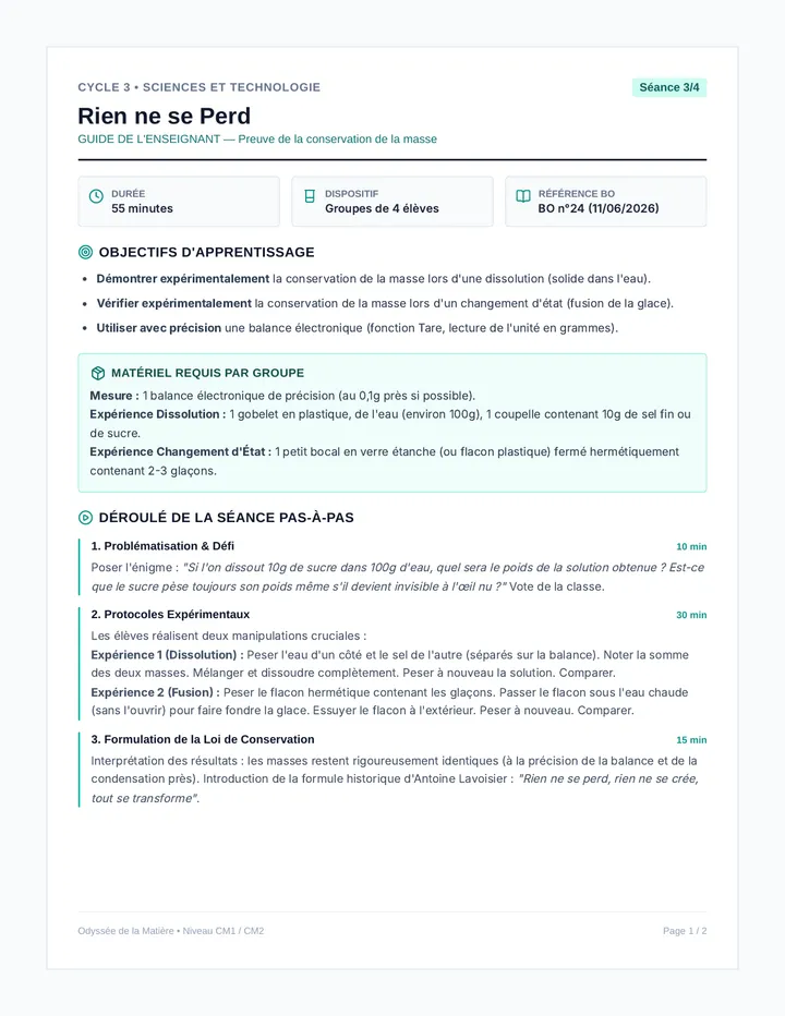 Conservation Masse Guide Enseignant