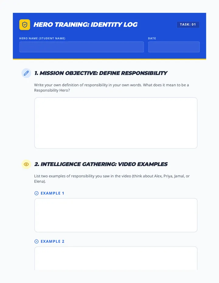 Responsibility Definition Worksheet