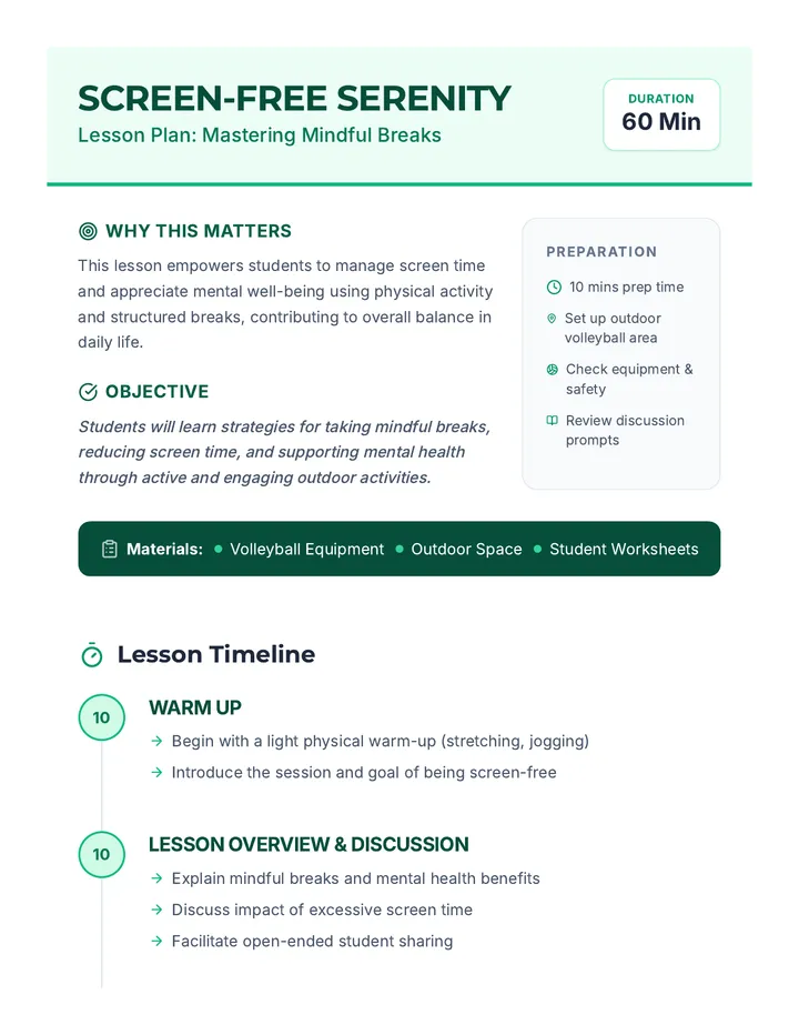 Screen-Free Serenity Lesson Plan