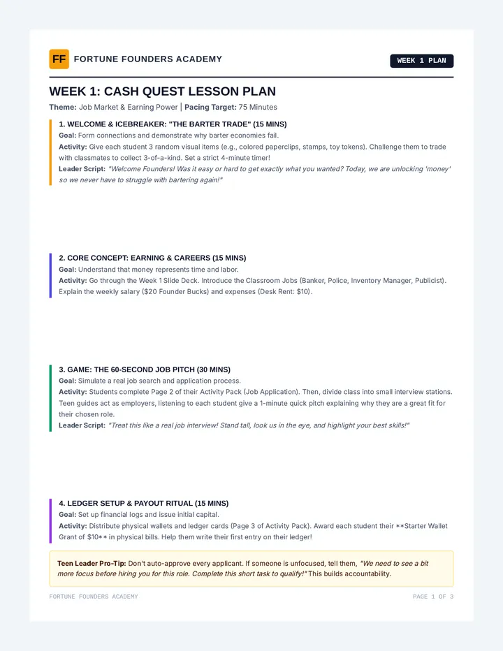 Weekly Facilitation Plans Guide