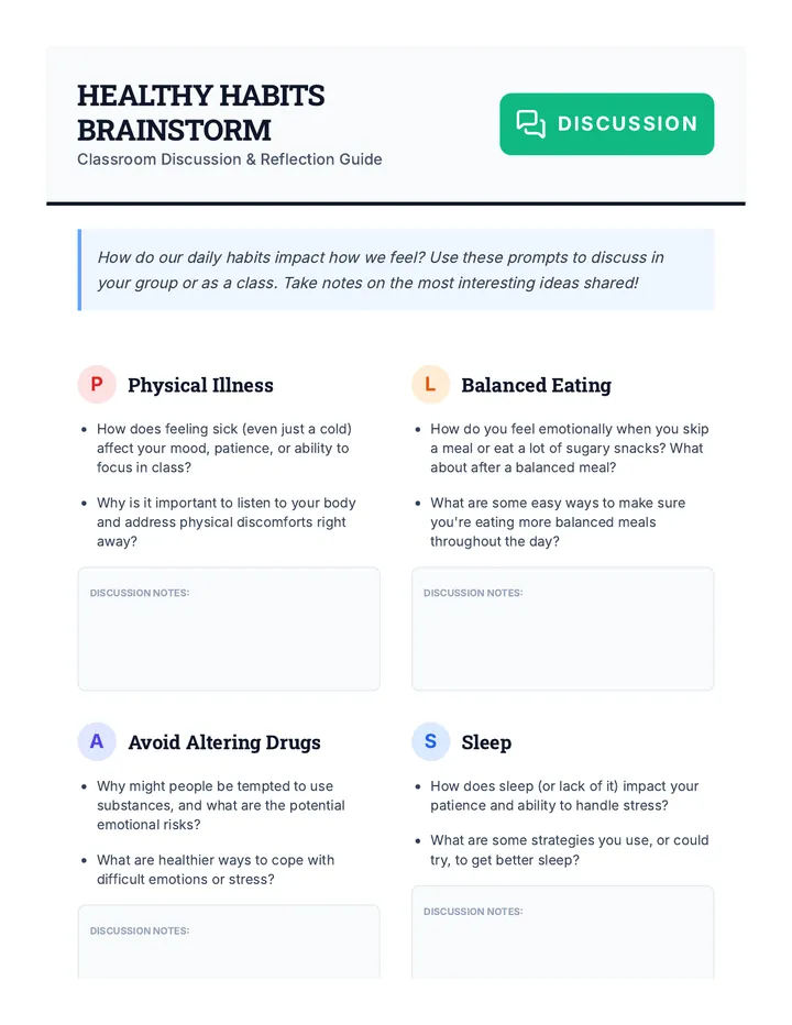 Healthy Habits Brainstorm Discussion Guide
