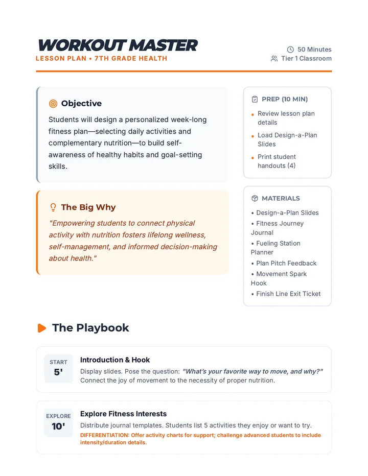Workout Master Lesson Plan