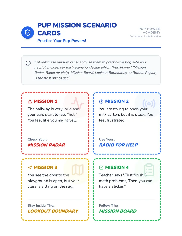 Pup Mission Scenario Cards
