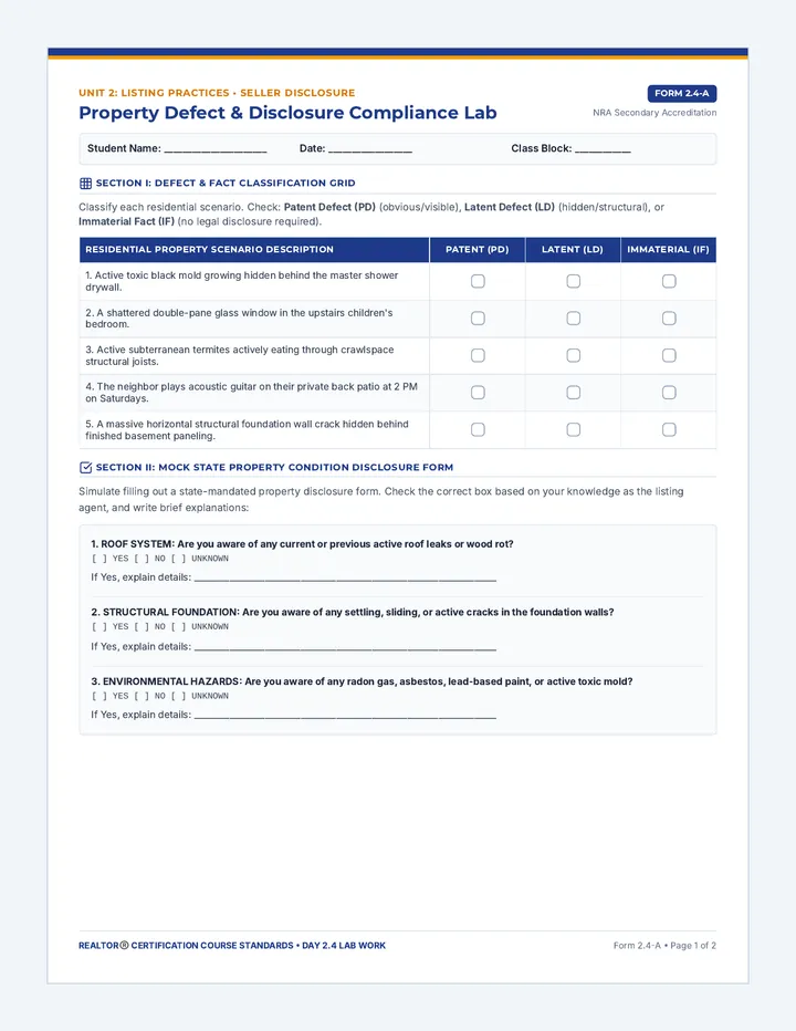 Seller Disclosures Worksheet