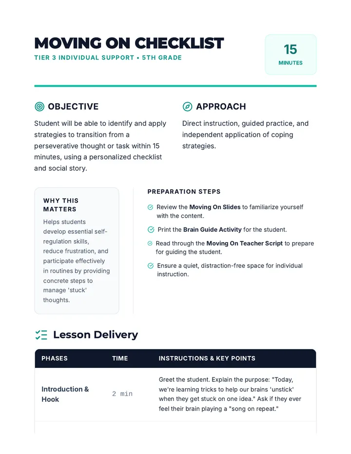 Moving On Checklist Lesson Plan