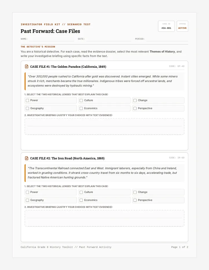 Past Forward Activity Sheet
