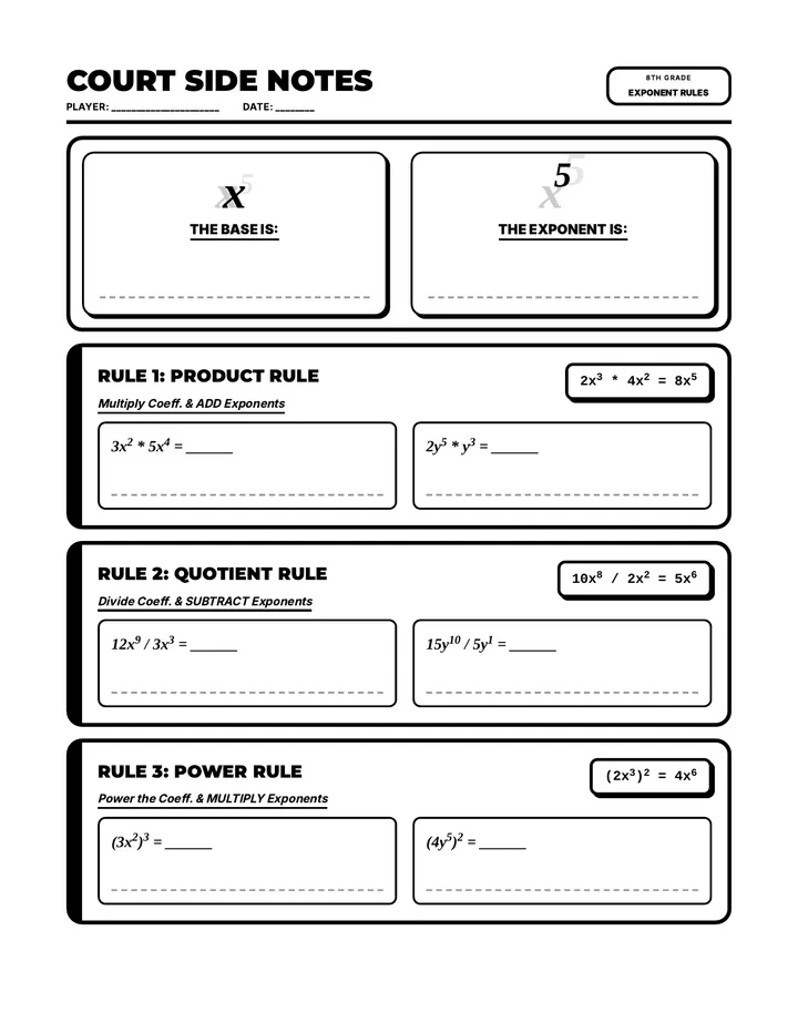 Court Side Notes Worksheet BW